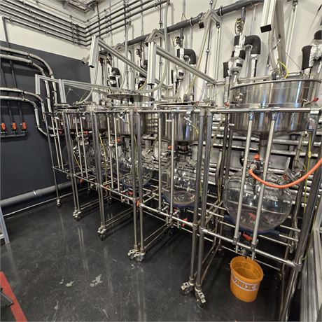 Vakuumfiltrationsanlage mit 5 parallelen Buchner-Nutschen, Edelstahl/Glas